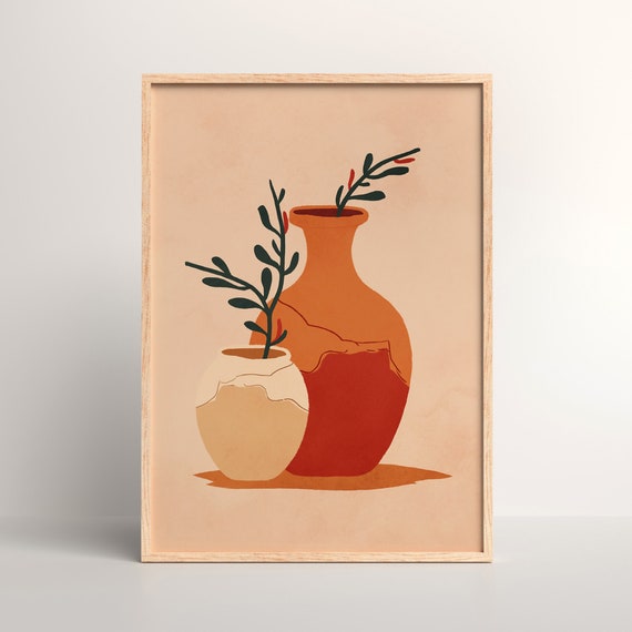 Duo Terracotta Pots Wall Art Moroccan Boho Print Decor Idea Housewarming Gift