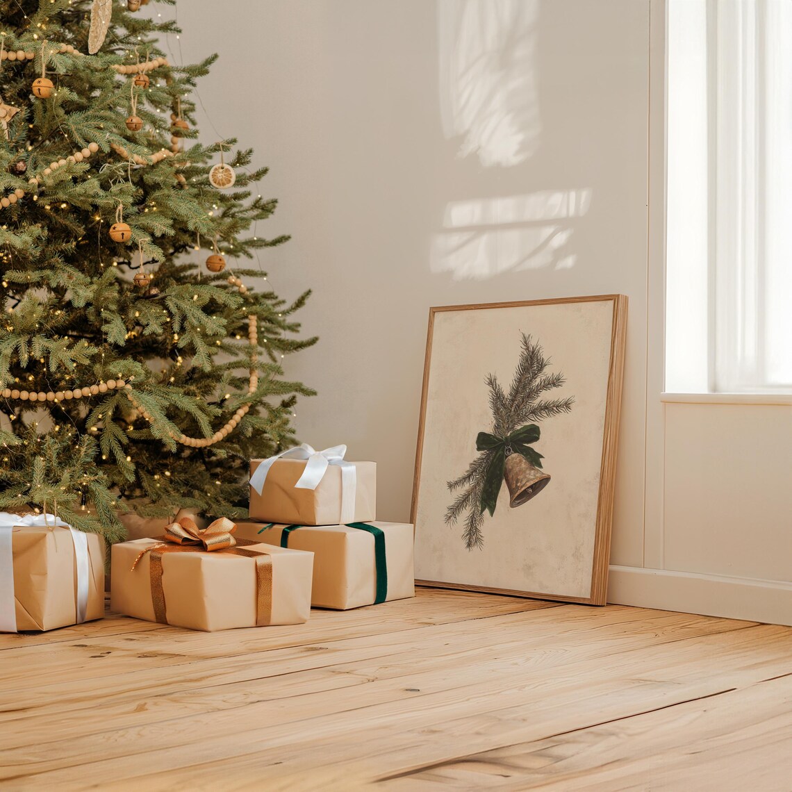 Christmas Bell Print, Rustic Modern Vintage Holiday Art - Image 2