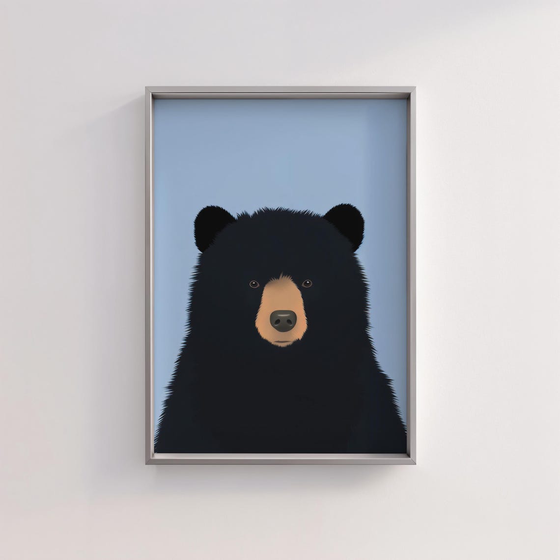 Minimalist Black Bear Face Close Up on a Pale Blue Modern Art Poster - Image 2