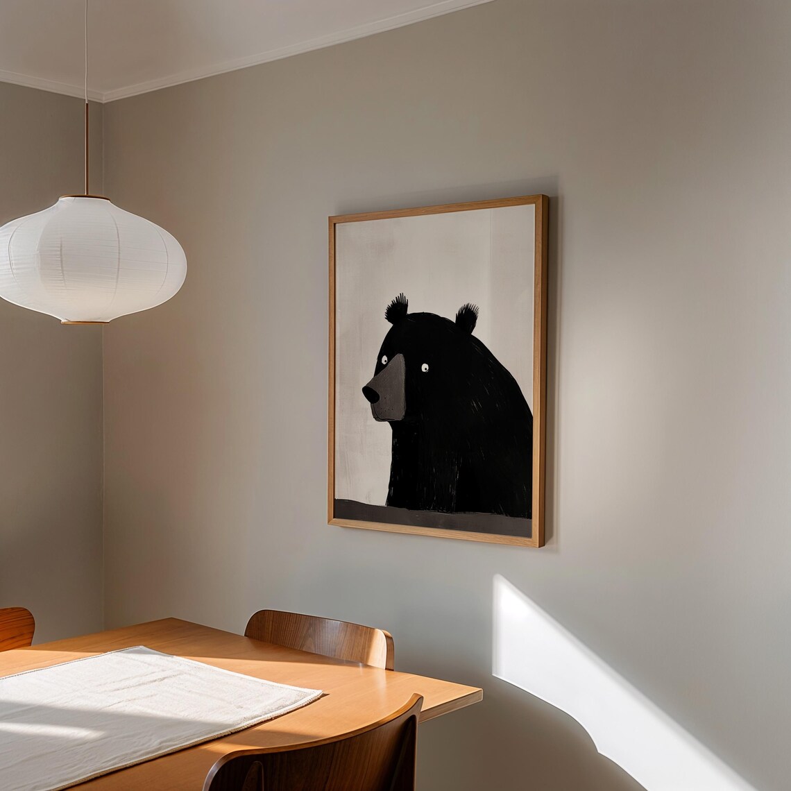 Minimalist Black Ink Bear in Profile Scandinavian Style Nursery Poster - Image 3