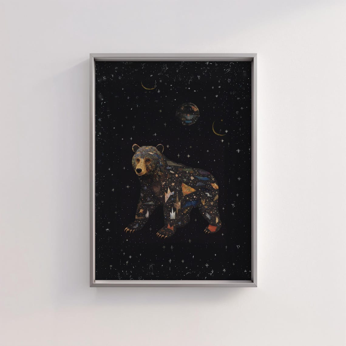 Cosmic Galaxy Bear Walking Under Moons and Planets Night Sky Poster - Image 3