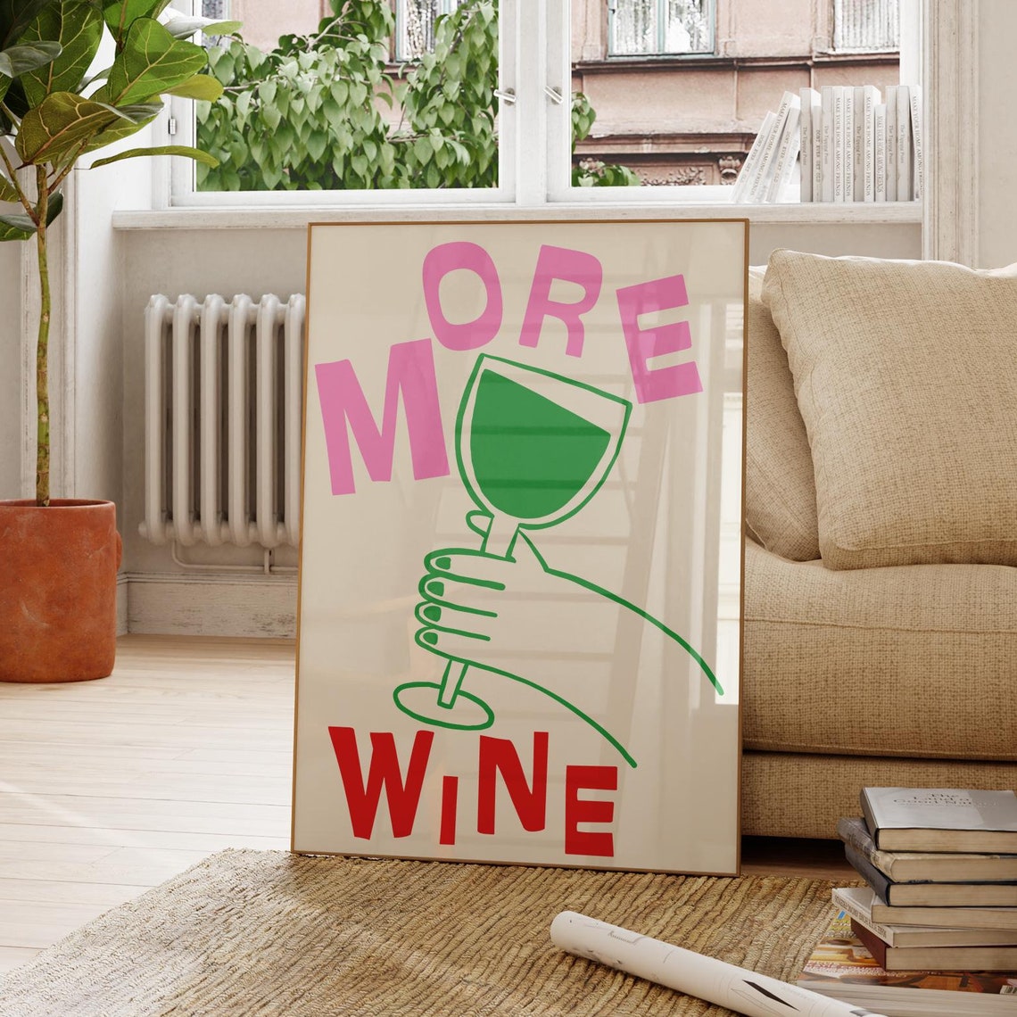 More Wine Bold Colorful Wine Glass Fun Kitchen Bar Art Poster - Image 3