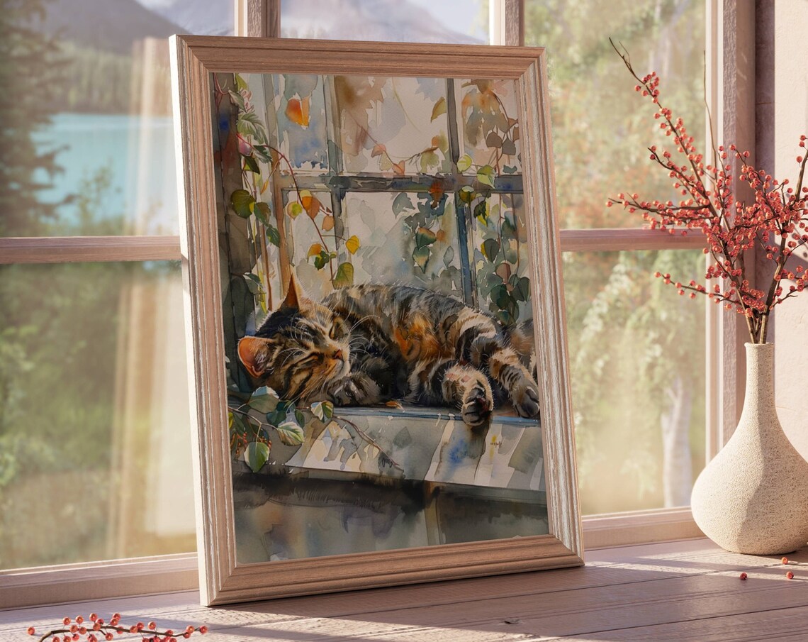 Tabby Cat In Window, Cute Cat Decor Art Print - Image 7