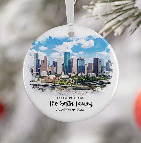 The Smith Family Houston Texas Skyline Vacation Ornament Print