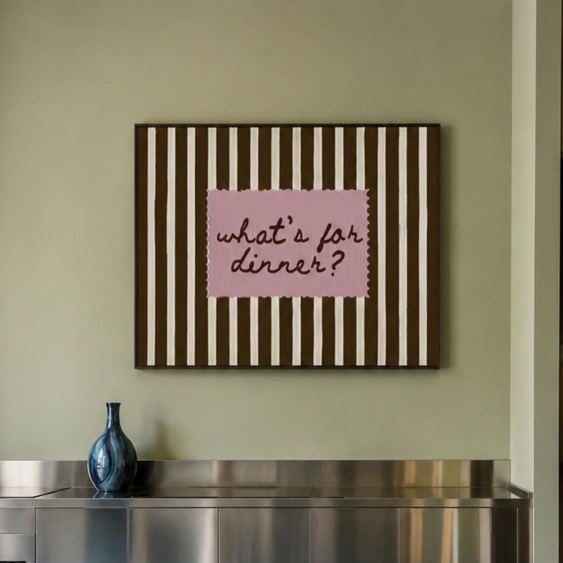 What's For Dinner Pink Label Striped Funny Kitchen Quote Poster