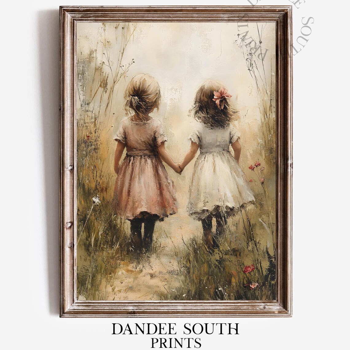 Vintage Sisters Walking on a Country Path Art Print