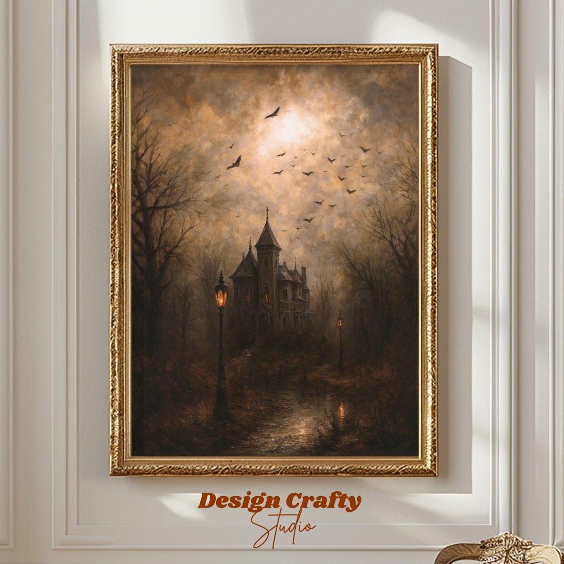 Haunted House Wall Art Gothic Victorian Mansion In Dark Spooky Forest Moody Rustic Halloween Home Decor