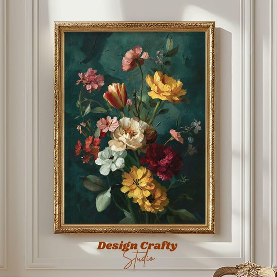 Moody Botanical Wall Art Wildflowers Fall Flower Painting Thanksgiving