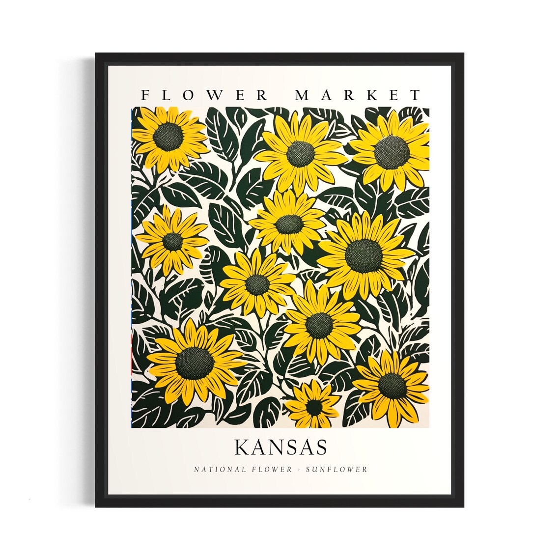 Kansas Flower Market Bright Sunflower Field Botanical Art Poster