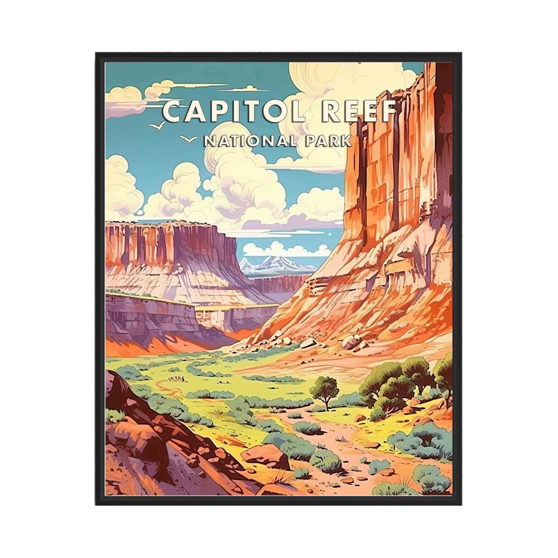 Capitol Reef National Park Red Rock Canyon Retro Travel Poster