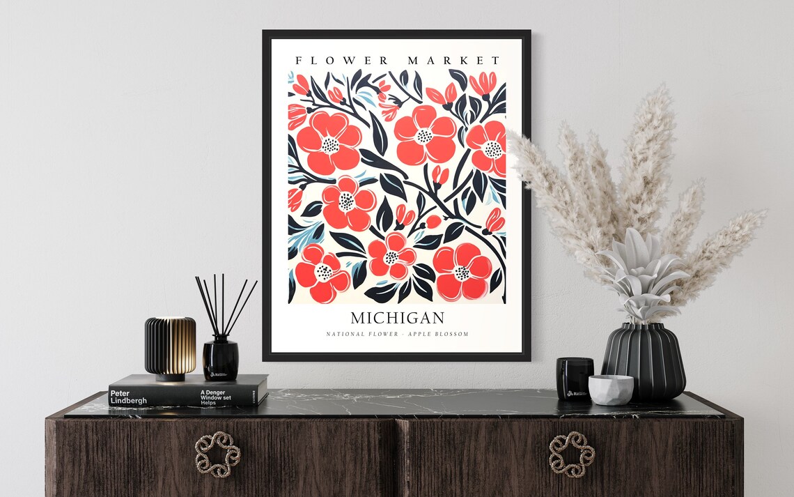 Michigan Flower Market Apple Blossom Vintage Botanical Print - Image 3