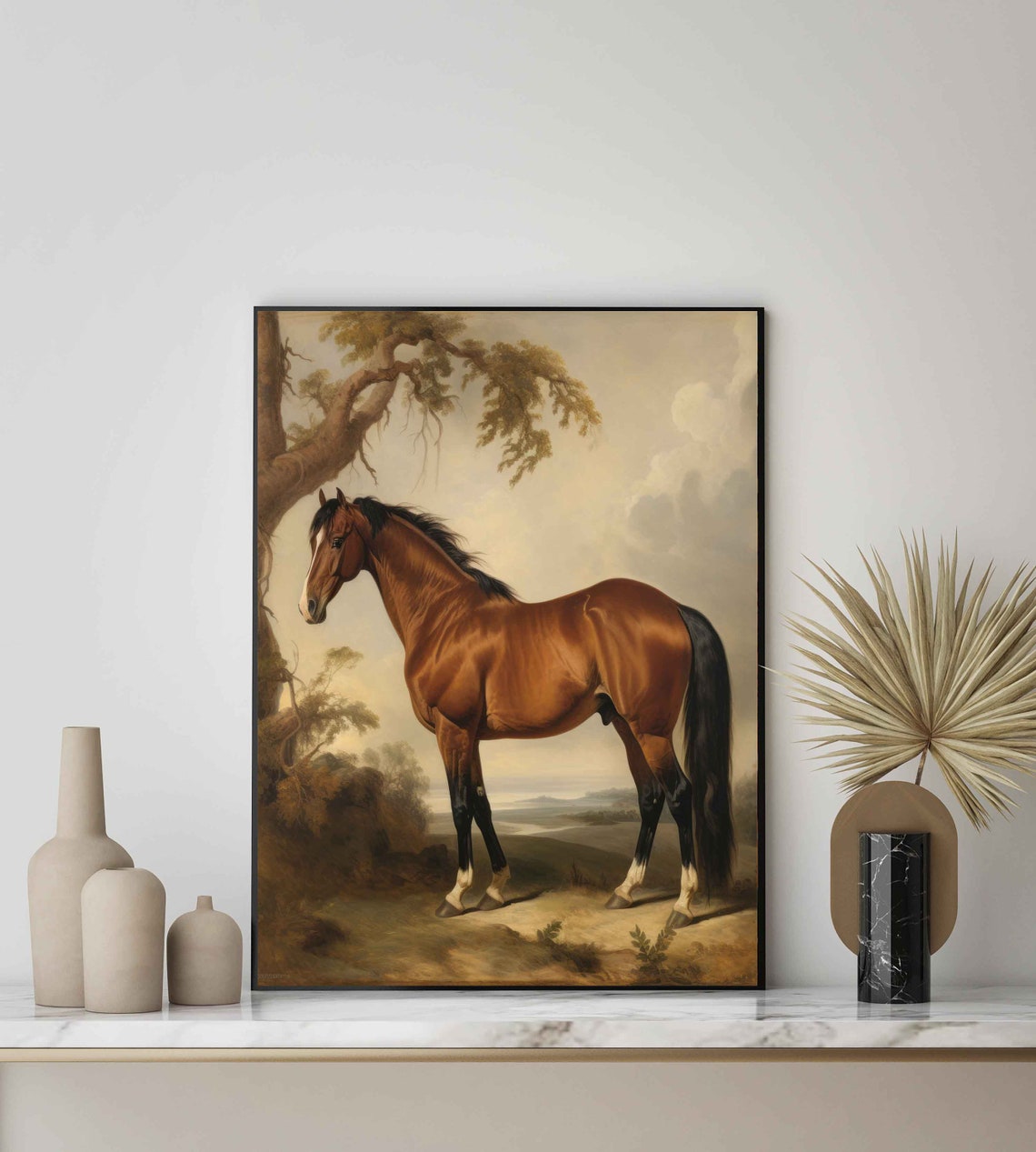 Bay Horse Standing Classic Equine Portrait Vintage Art Poster - Image 2