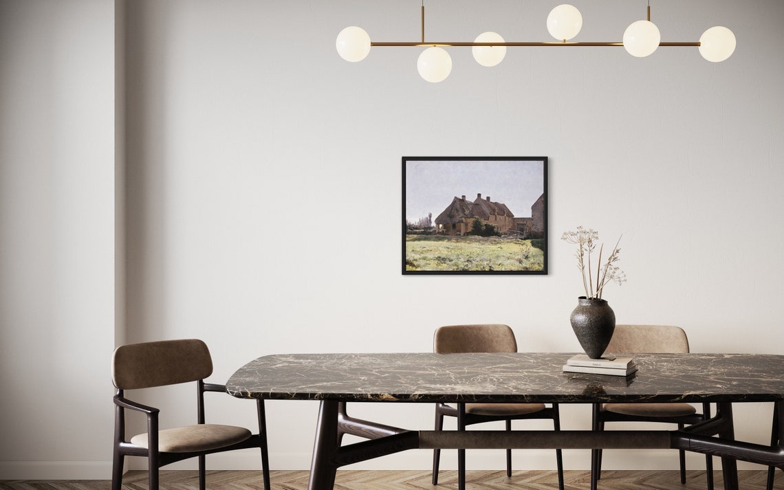 Thatched Farmhouse in Sunny Meadow Vintage Painting Scene Poster - Image 3