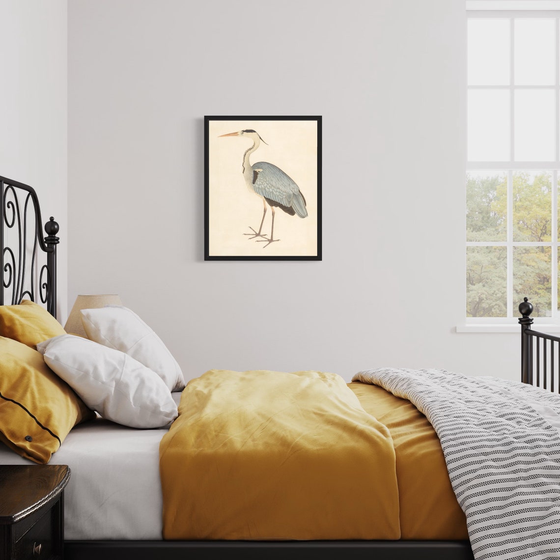 Grey Heron Standing Portrait Vintage Bird Painting Art Print - Image 2