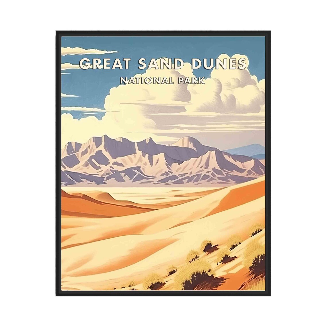 Great Sand Dunes National Park Golden Dunes Retro Travel Poster