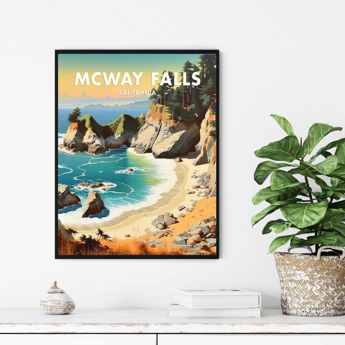 McWay Falls California Coastal Cove Vintage Retro Travel Poster - Image 3