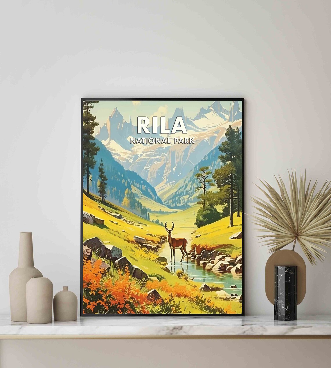 Rila National Park Deer Meadow Alpine Peaks Vintage Travel Poster - Image 2