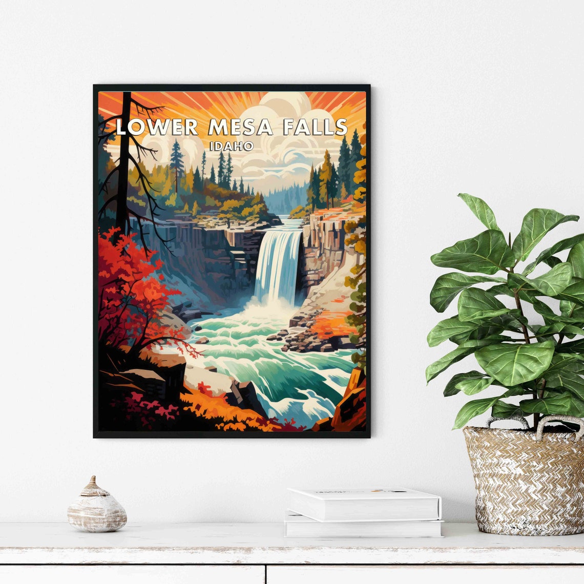 Lower Mesa Falls Idaho Sunset Basalt Canyon Cascade Travel Poster - Image 3