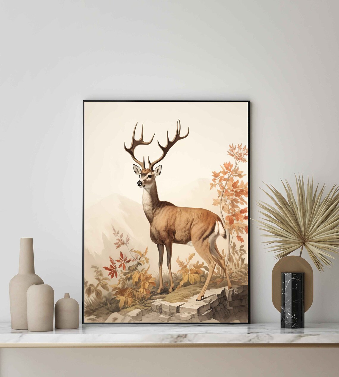 Vintage Stag Deer Autumn Foliage Naturalist Wildlife Art Poster - Image 2