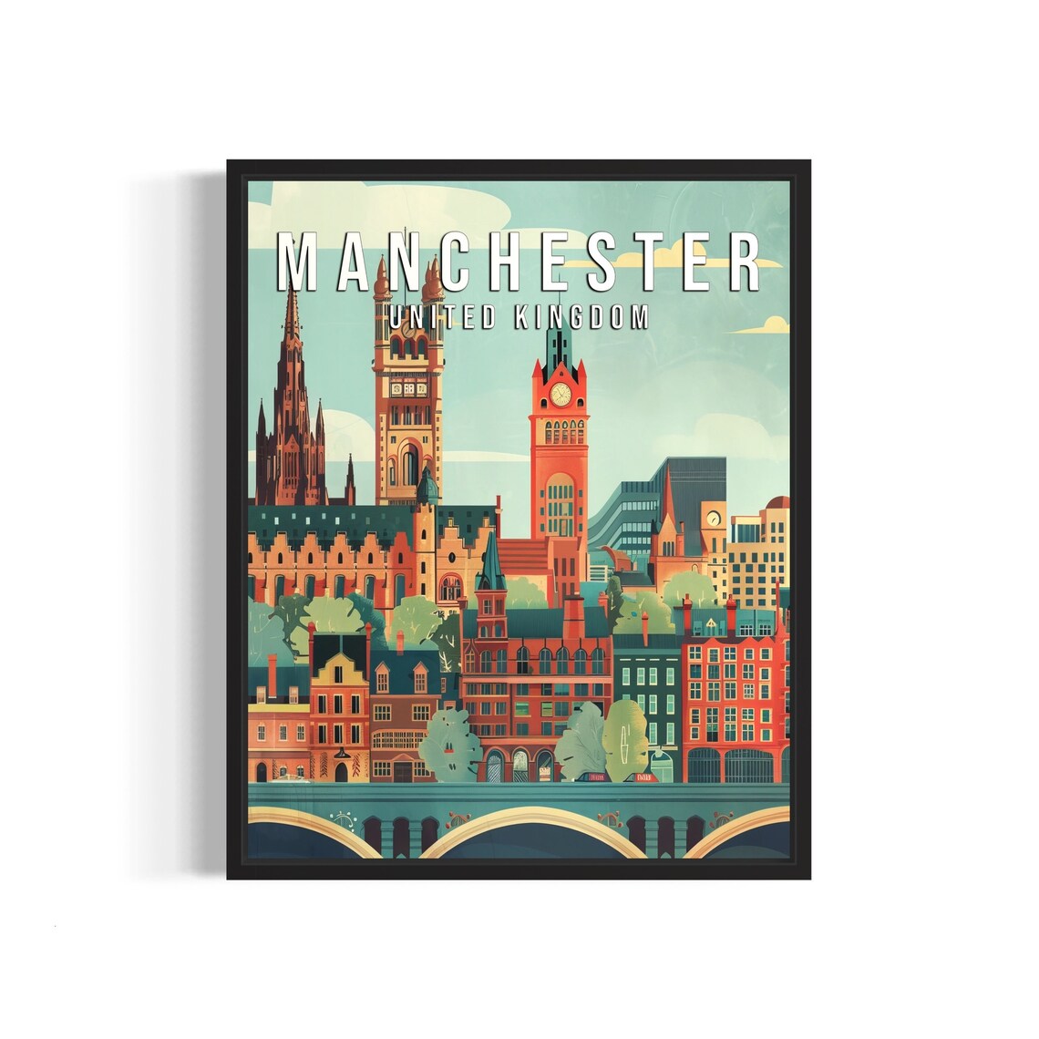 Manchester United Kingdom Historic Skyline With Clock Towers Poster