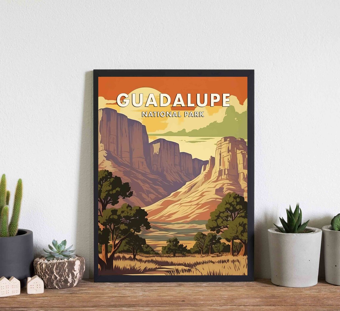 Guadalupe National Park Desert Cliffs Sunset Retro Travel Poster - Image 3