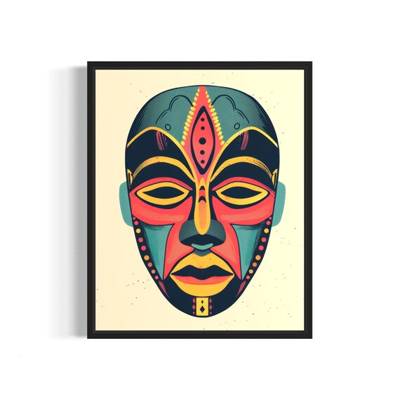 African Mask Poster Art Print Vintage Retro Landmarks Painting Wall Art Decor