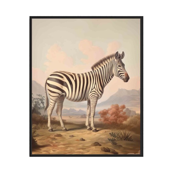 Zebra in African Savanna Vintage Wildlife Painting Art Poster