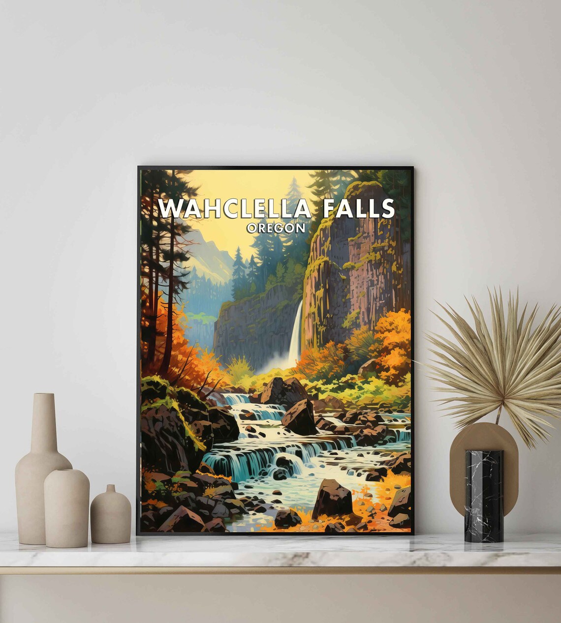 Wahclella Falls Oregon Basalt Gorge Autumn Cascades Travel Poster - Image 2