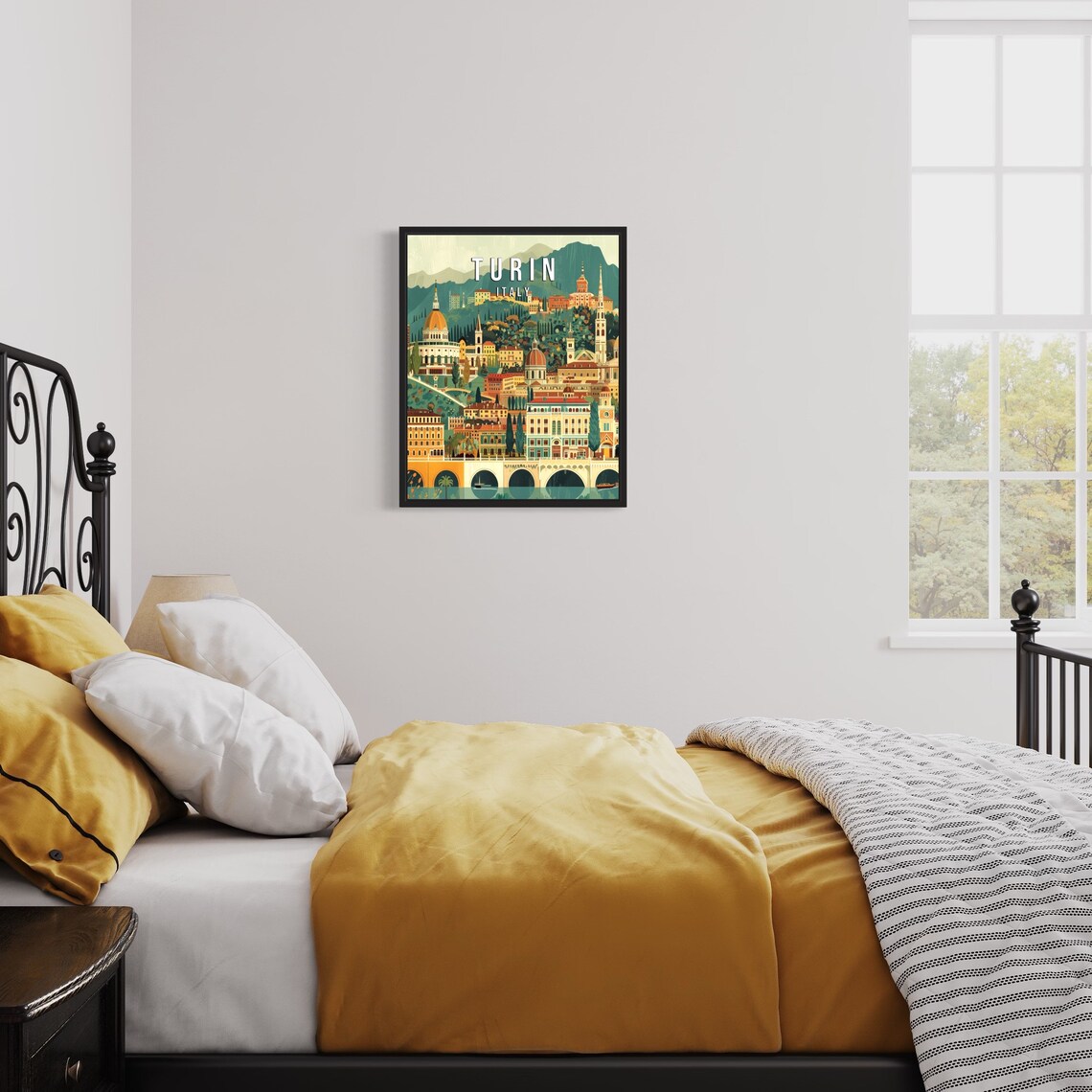 Turin Italy Vintage Cityscape River Bridge and Hillside Poster - Image 3