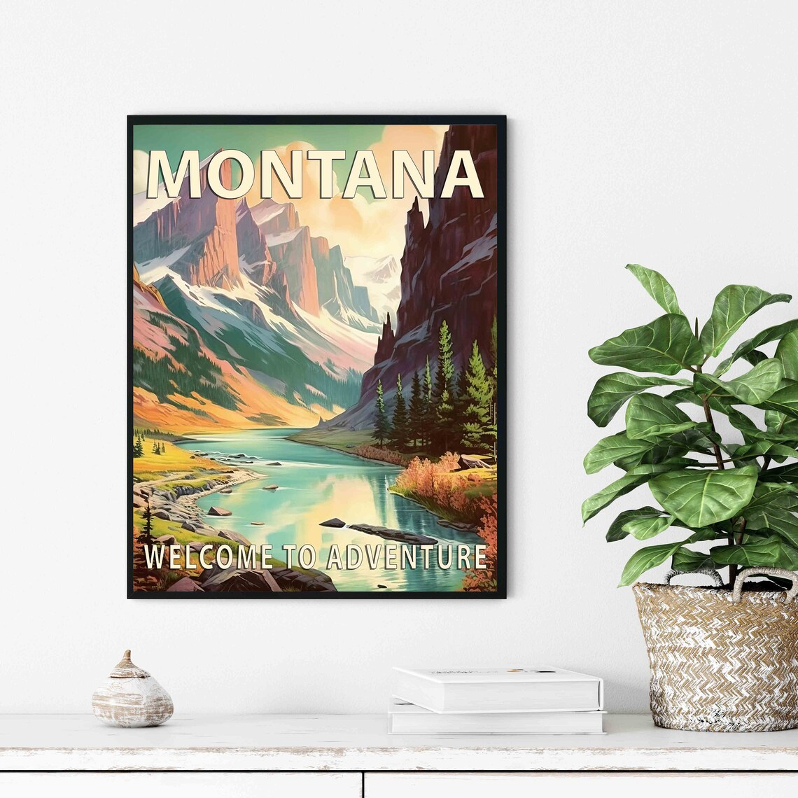 Montana Welcome To Adventure Mountain Lake Vintage Travel Poster - Image 2