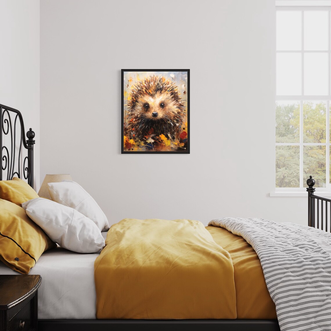 Cute Hedgehog Wide Eyed Close Up Abstract Animal Painting Poster - Image 3