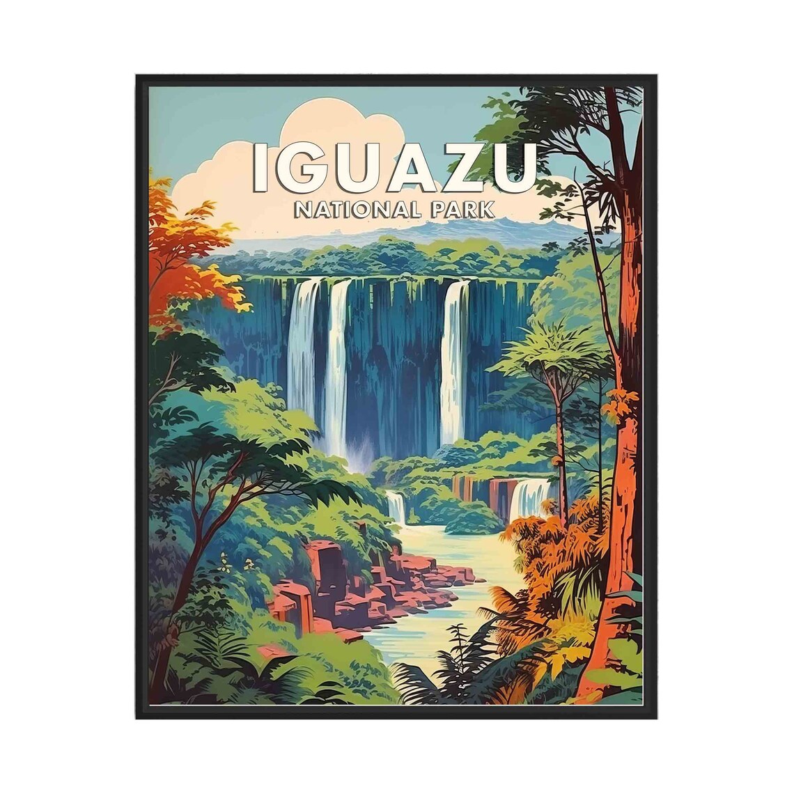 Iguazu National Park Rainforest Waterfalls Vintage Travel Poster