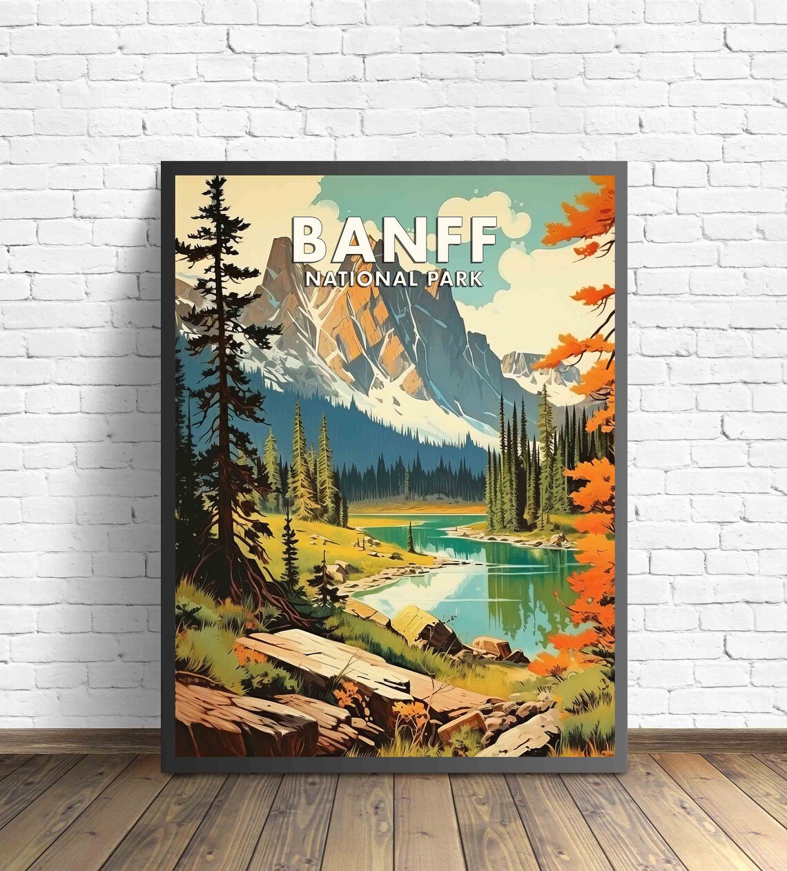 Banff National Park Rocky Peaks Turquoise Lake Vintage Travel Poster - Image 2