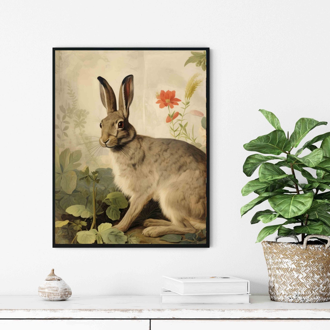 Hare in Wildflower Meadow Delicate Vintage Rabbit Wildlife Poster - Image 3