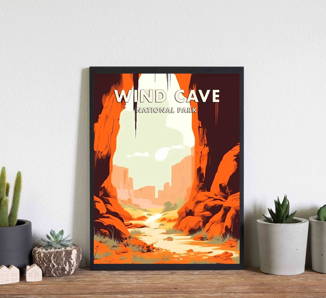 Wind Cave National Park Red Rock Canyon Sunrise Desert View Poster - Image 3