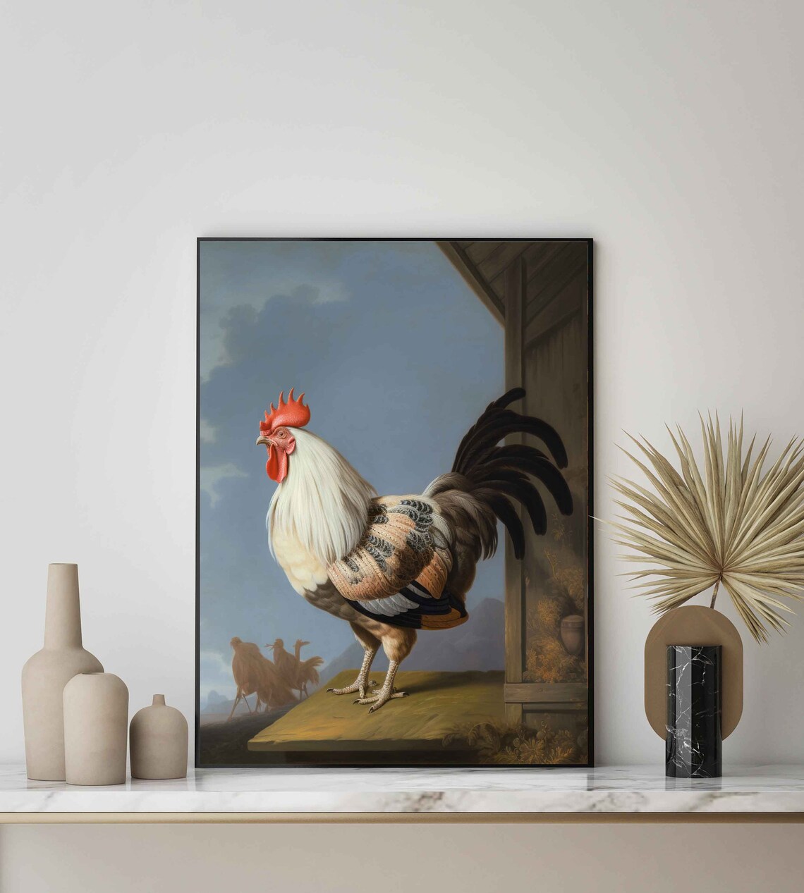 Proud Rooster at Farmyard Striking Vintage Bird Painting Art Poster - Image 2