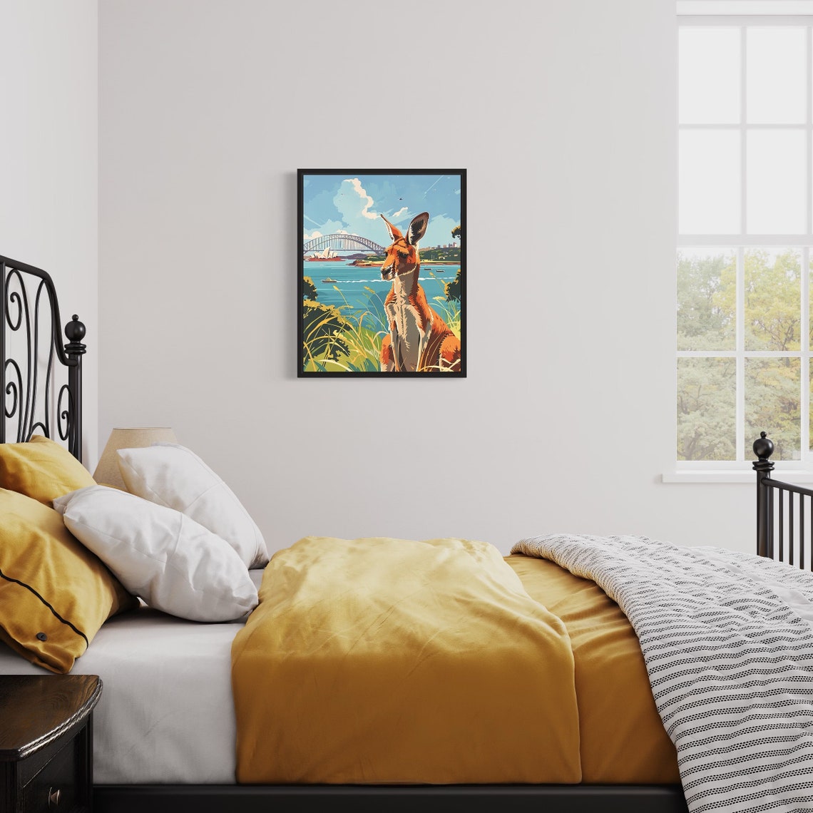 Kangaroo With Sydney Harbor Bridge Poster In Bold Vintage Travel Style - Image 3