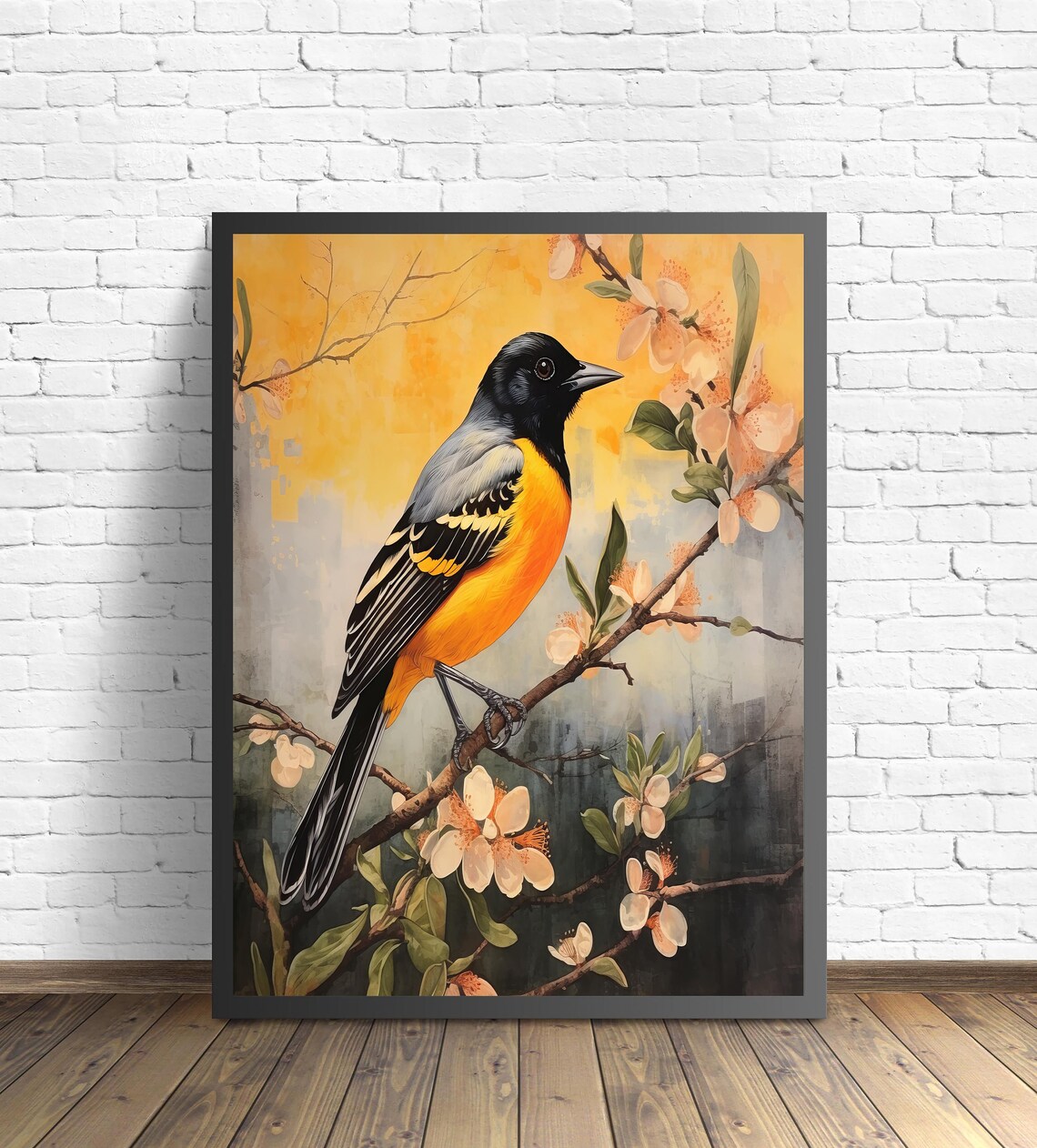 Baltimore Oriole on a Blossoming Branch Golden Vintage Bird Poster - Image 2