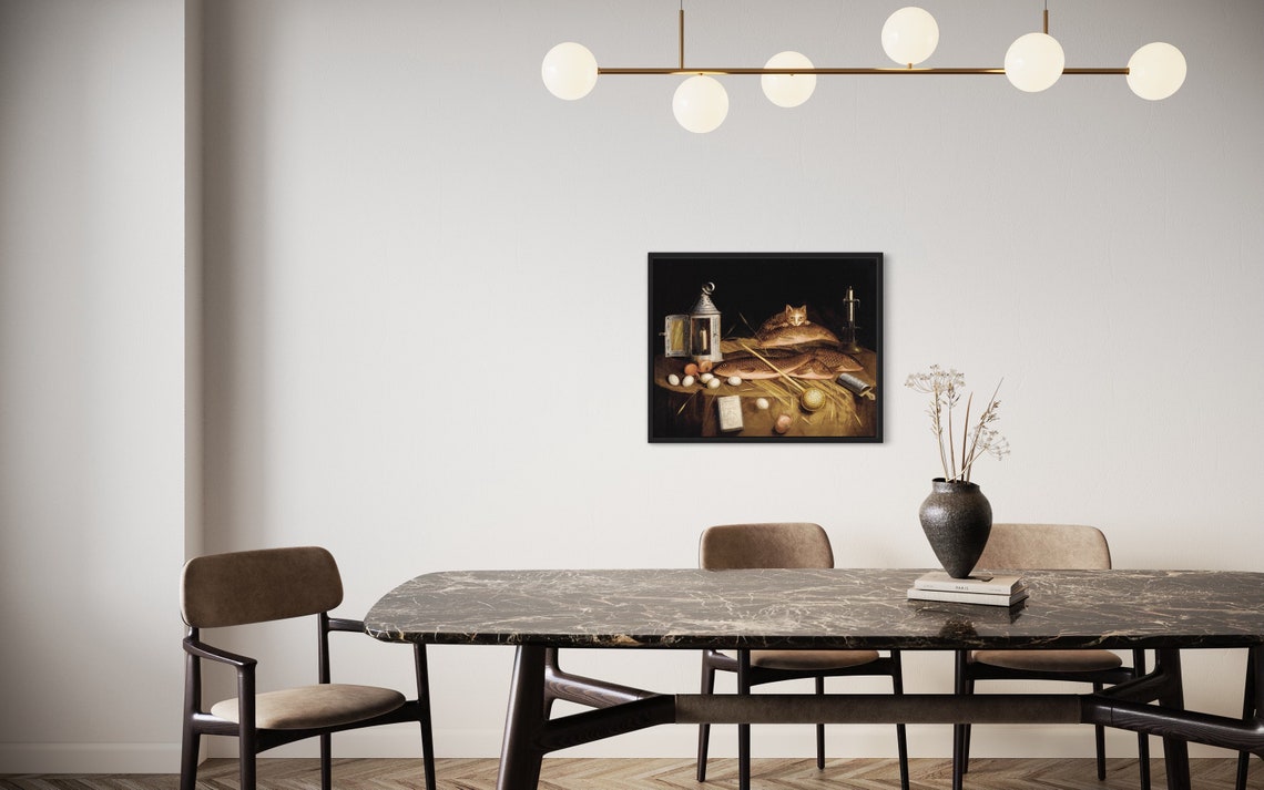 Kitchen Still Life With Cat Fish And Lantern Vintage Art Poster - Image 2