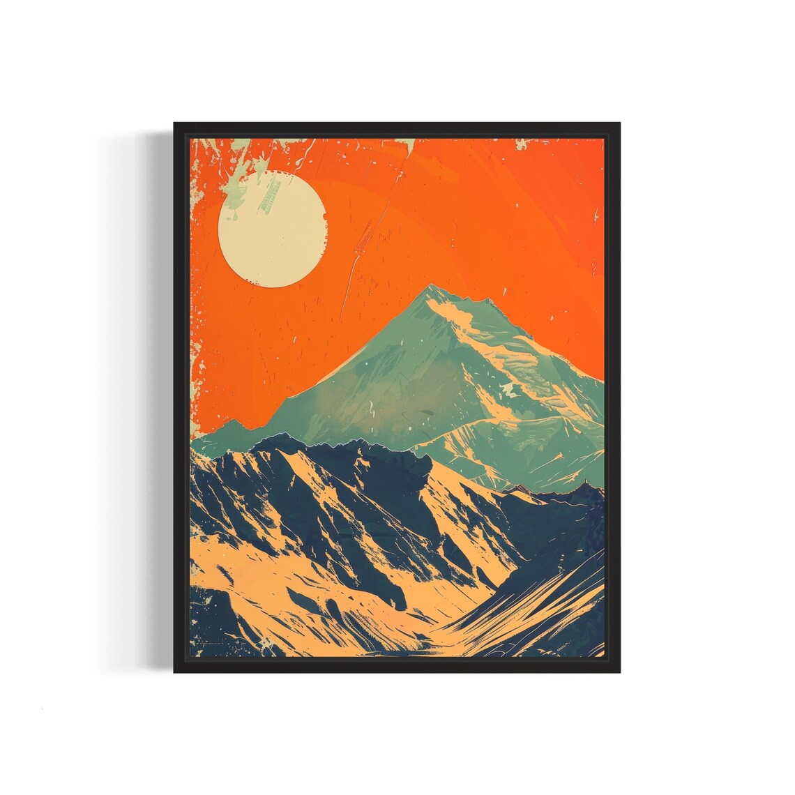 Denali Mountain Bold Orange Sun Modern Vintage Alpine Art Poster