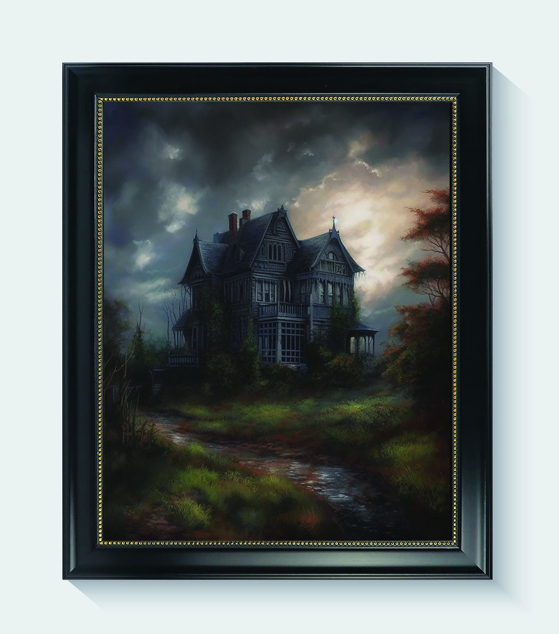 Haunted Victorian House Under Storm Clouds Moody Gothic Art Print