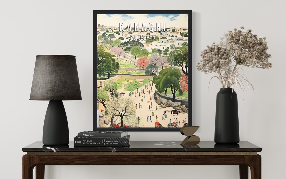 Karachi Pakistan City Park And Street Life Folk Travel Poster - Image 3