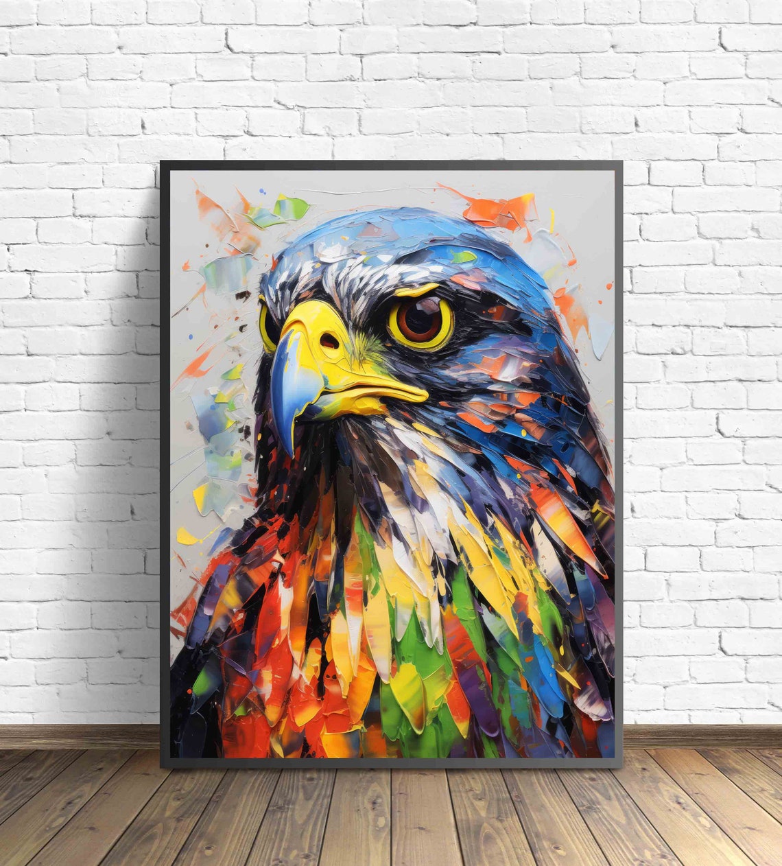 Vibrant Colorful Falcon Head Abstract Expressionist Art Poster - Image 2