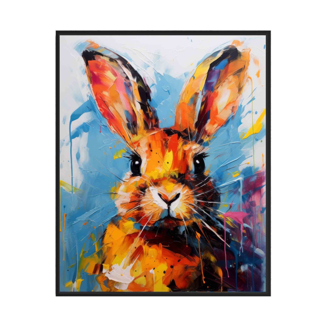 Colorful Rabbit Portrait Splash Paint Playful Wildlife Wall Art - Image 3