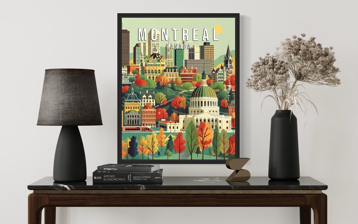 Montreal Canada Autumn City Skyline Vintage Illustration Poster - Image 2