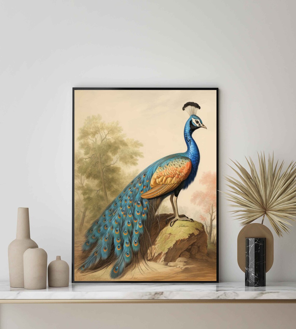 Peacock Vintage Naturalist Illustration Iridescent Tail Art Poster - Image 2