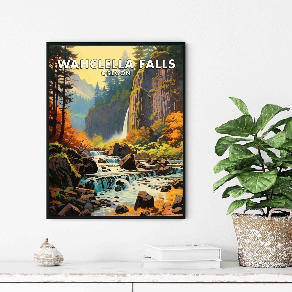 Wahclella Falls Oregon Basalt Gorge Autumn Cascades Travel Poster - Image 3