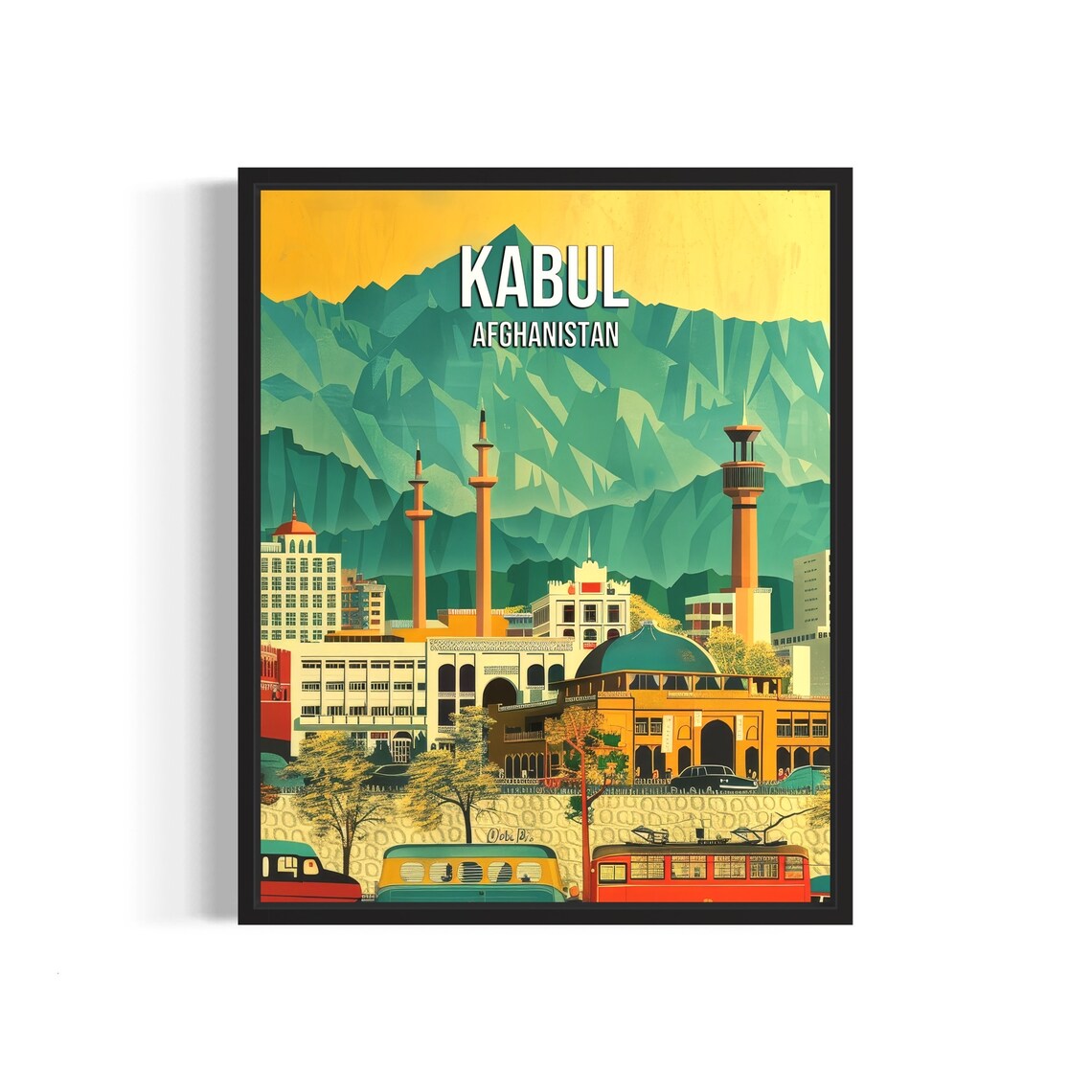 Kabul Afghanistan Retro City Skyline Vintage Style Travel Poster