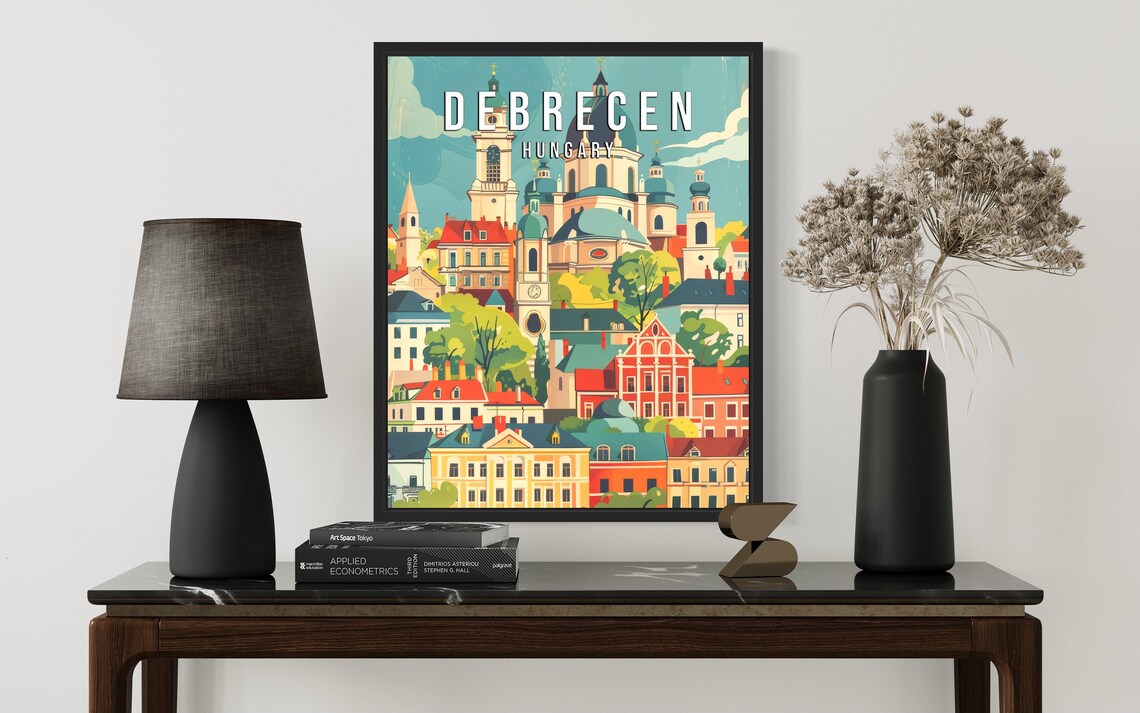 Debrecen Hungary Travel Poster with Cathedral Towers and City Rooftops - Image 2