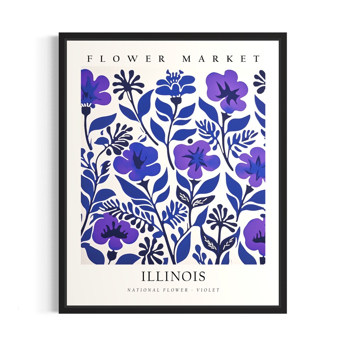 Illinois Flower Market Botanical Art Poster Purple Violet Bloom Design